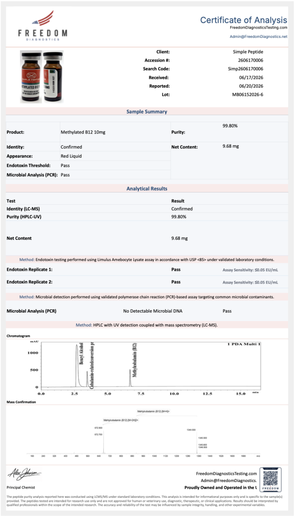 Methylated B12 10mg Research Compound | Simple Peptide